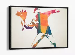 Buy Banksy, Flower Thrower Rainbow Paint -float Effect Canvas Wall Art Print • 24.99£