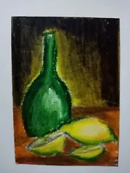 Buy ACEO Original Pastel Color Still Life Painting Bottle-Lemon-Lime Miniature Art • 4.95£
