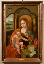 Buy Large Painting Antique Madonna Maestro Del Parrot Oil On Board 16/17 Century • 12,802.50£