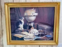 Buy Vintage Painting Ronner Knip On Top Of The World Large Gold Frame Cat Kitten • 49.99£