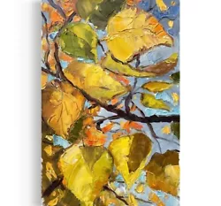 Buy Original Oil Painting Yellow Leaves Fall Nature Art Hand Painted Wall Art 12 X 8 • 101.11£