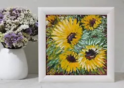 Buy Sunflowers Original Oil Painting 8x8 Stretched Canvas Bright Art Hand Painted • 45.48£
