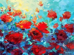 Buy Poppy Flower Hand Painted ORIGINAL Oil Painting, Red Poppies Picture, Flowers • 314.21£