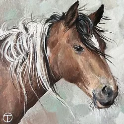 Buy Horse Original Acrylic Painting Portrait Farm Animals 6x6 Inches   Ⓣ • 37.21£