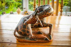 Buy Vintage - John Ndolo - Carved Wood Sculpture Of A Giraffe - Large - Rare • 80.99£