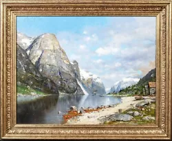 Buy Huge 19th Century Norwegian Fjord Mountain Landscape Norway ADELSTEEN NORMANN • 4,500£