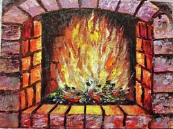 Buy Home Fireplace Original Oil Painting Fire Room Interior Signed 7x10 Inches • 37.32£