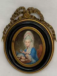 Buy Fine Antique Portrait Miniature Painting Of A Lady Playing Cards. • 69£