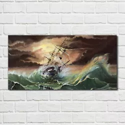 Buy Glass Print 100x50 Painting Boat Ship Ocean Storm Waves Wall Art Home Decor  • 89.99£