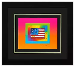 Buy Peter Max- Original Lithograph  Flag With Heart On Blends  • 1,515.57£