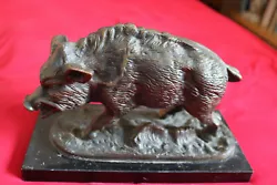 Buy Old Bronze Figure On Marble Plate: Large Wild Boar • 150.16£