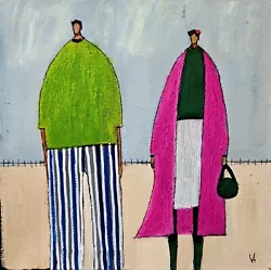 Buy Painting Original Abstract People Portrait Canvas Outsider Whimsical 10x10 Art • 92.69£