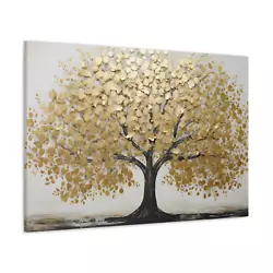 Buy Gold Tree Canvas Golden Black White Oil Painting Print Nature Wall Art Decor • 30.99£