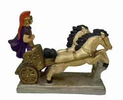 Buy Vintage Roman  Gladiator W/ Two Horses Chariot Figurine Alabaster Hand Painted • 37.21£