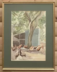 Buy Chickens Farming Scene Farmyard Original Vintage Watercolour Painting Framed • 40£