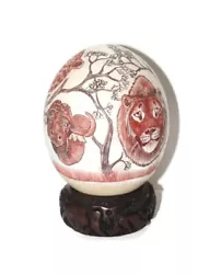 Buy Fine Art African Big 5 Ostrich Egg Painted Scrimshaw And Carved Wood Stand Gift • 124.32£