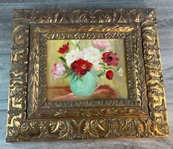 Buy Still Life Painting Flower Oil On Canvas Golden Ornate Frame Vintage Linda Ingle • 62.99£