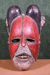 Buy African Or Oceanic Objects, Red Mask With Teeth, Hand-Carved Wood, Painted • 2,391£