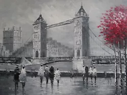 Buy London Tower Bridge Large Oil Painting Canvas White Red Black Cityscape England • 26.95£