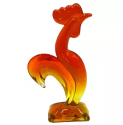 Buy VTG Viking Glass Amberina Rooster Kellogg Yellow Orange Ombre MCM Sculpture 9.5  • 156.40£