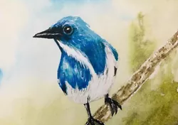 Buy ACEO Original Painting Art Card Watercolor Color Blue Bird Miniature • 7.10£