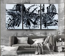Buy Black White Framed Abstract Painting Triptych 3D Modern Wall Art Home Decor • 706.86£