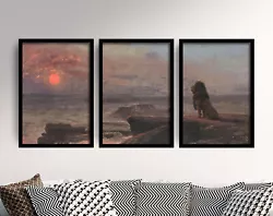 Buy Jean Leon Gerome Triptych Painting - Set Of Three Art Prints, Lion Sunset • 19£