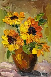 Buy Sunflowers Oil Painting  Floral Original Art Impasto Flowers Signed Still Life • 26.46£