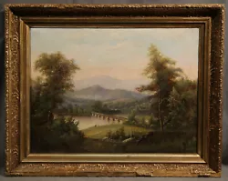Buy 20th Century American Beautiful Countryside Landscape With A Bridge And Figures • 3,937.47£