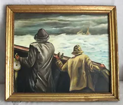 Buy Vintage 1930 Original Folk Art Oil Painting Gold Gilt Frame Boat Sailor Ocean • 264.59£