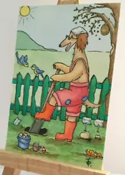 Buy ACEO ATC Painting Original Artwork One Of A Kind Watercolour Garden Dog Birds • 5.20£
