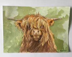 Buy Highland Cow Coo Original Ink And Watercolour Painting A5 Signed • 4£