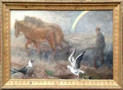 Buy Aksel Mørch (1883-1960): FARMER, HORSE, SEAGULLS, RAINBOW • 550.46£