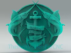 Buy 3D Model STL File For CNC Router Laser & 3D Printer Marlin Fishing Club • 2.47£