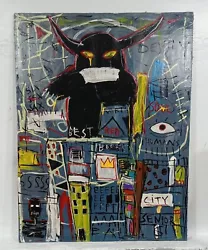 Buy JEAN-MICHEL BASQUIAT ACRYLIC ON CANVAS LARGE PAINTING 46  X 35  AMERICAN PAINTER • 557.66£