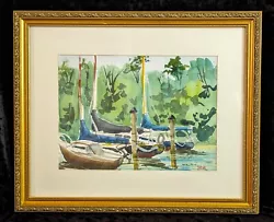 Buy Framed Watercolor Painting Harbor Scene Sailboat Boat Realism Artist Signed • 70.28£