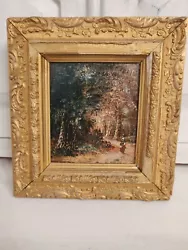 Buy French Small Vintage Painting Woman On A Forest Path • 39.99£