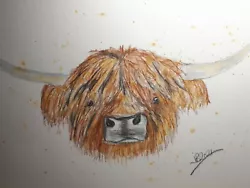 Buy Original Watercolour Painting Highland Cow Signed  • 9.99£