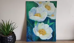 Buy FLOWER Art Original Art Oil Pastel PEONIES Painting GLOSS FINISH PEONIES ARTWORK • 20£
