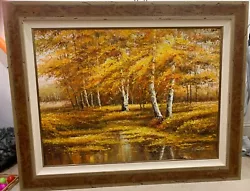 Buy LARGE Signed Oil Painting Autumnal Silver Birch Scene Framed • 30£