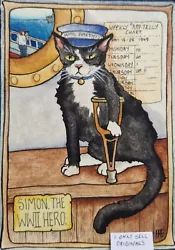 Buy Aceo Original Painting. Signed HF. History. World War Ll Hero. Ship's Cat. • 12£