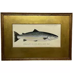 Buy PD Malloch Perth Angling Watercolour  Salmon Fish Caught River Spey 34lb C1931 • 4,000£