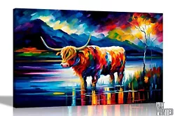 Buy Colourful Highland Cow Animal DEEP FRAMED CANVAS WALL ART PICTURE Or PAPER PRINT • 59.99£