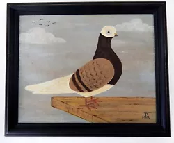 Buy Original Painting On Board Primitive Fancy Racing Pigeon Naive Folk Art Framed B • 125£