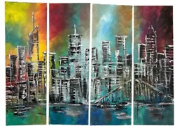 Buy Set Of 4 Beautiful City Street Scene Oil On Canvas Original Artwork Painting • 718.20£