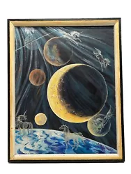 Buy VTG 80s Unicorn In Outer Space Sci Fi Fantasy Framed Oil Painting Signed 1987 • 56.39£