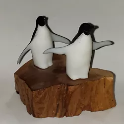 Buy John Perry Art Sculpture Pair 2 Penguins On Wood Signed Art Sculpture • 23.15£