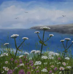 Buy Wildflower Seascape Oil Painting By Emily Miles • 5£