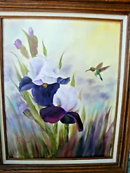 Buy HUM AND IRISES  16x20 Oil Floral Bird Painting Canvas  Artist Ramona Klein • 74.80£