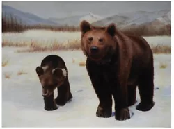 Buy 1960s Gerry Dvorak  Brown Bear And Cub In Alaska  Oil Painting On Canvas, Framed • 800£